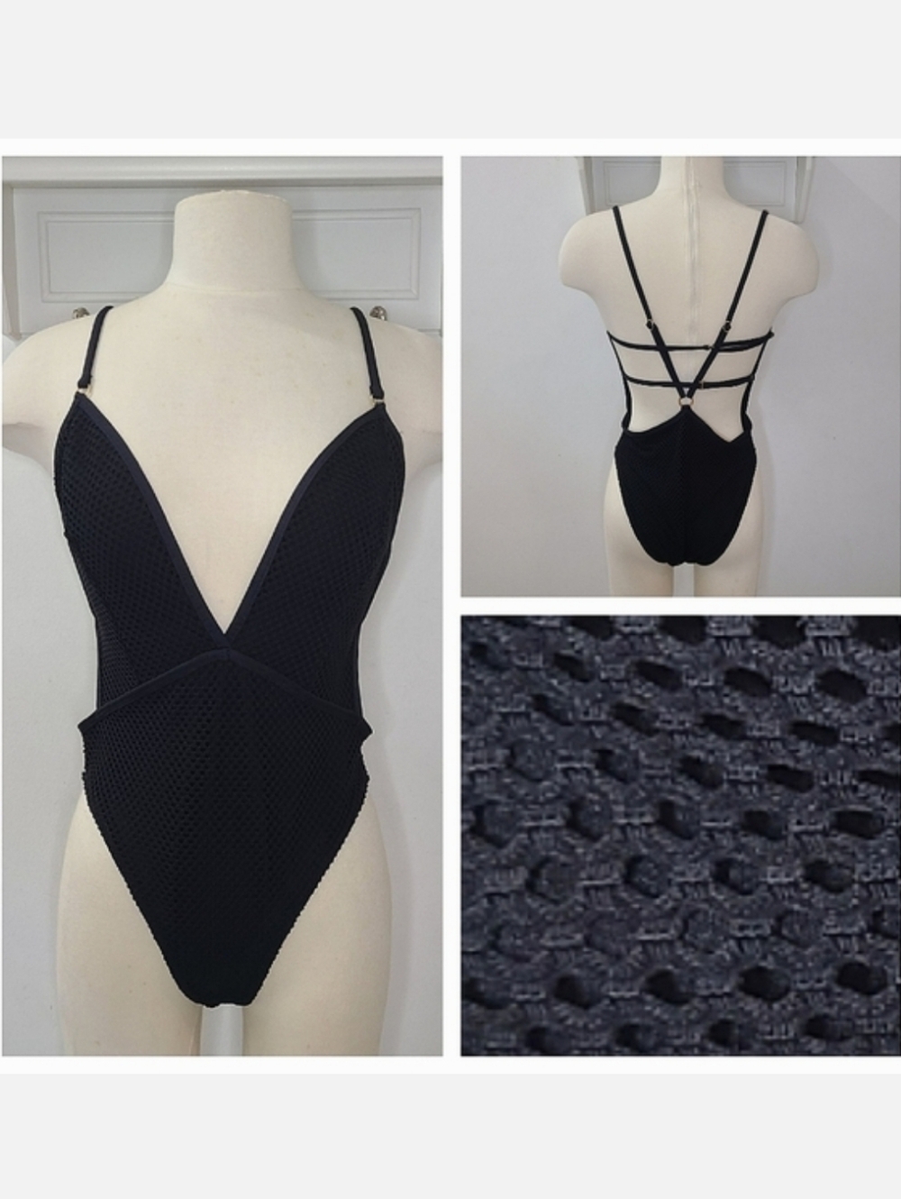 Yandy Fishnet 1-piece Monokini Swimsuit Black Sz XL NWT